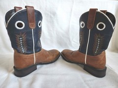 Roper Little Kids Leather Cowboy Boots Embroidered Western Brown And Blue Size 3