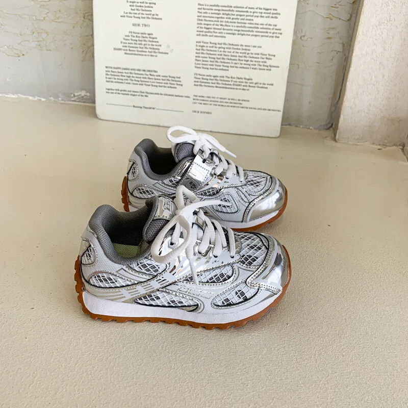Kid Running Orbit Metallic Rubber Mesh Sneaker Children Casual Fashion Shoes