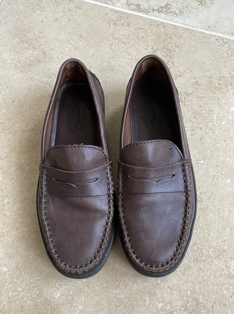 TOD’s junior designer leather penny loafers brown 35 sz 3 1/2 EUC Hand Made uni