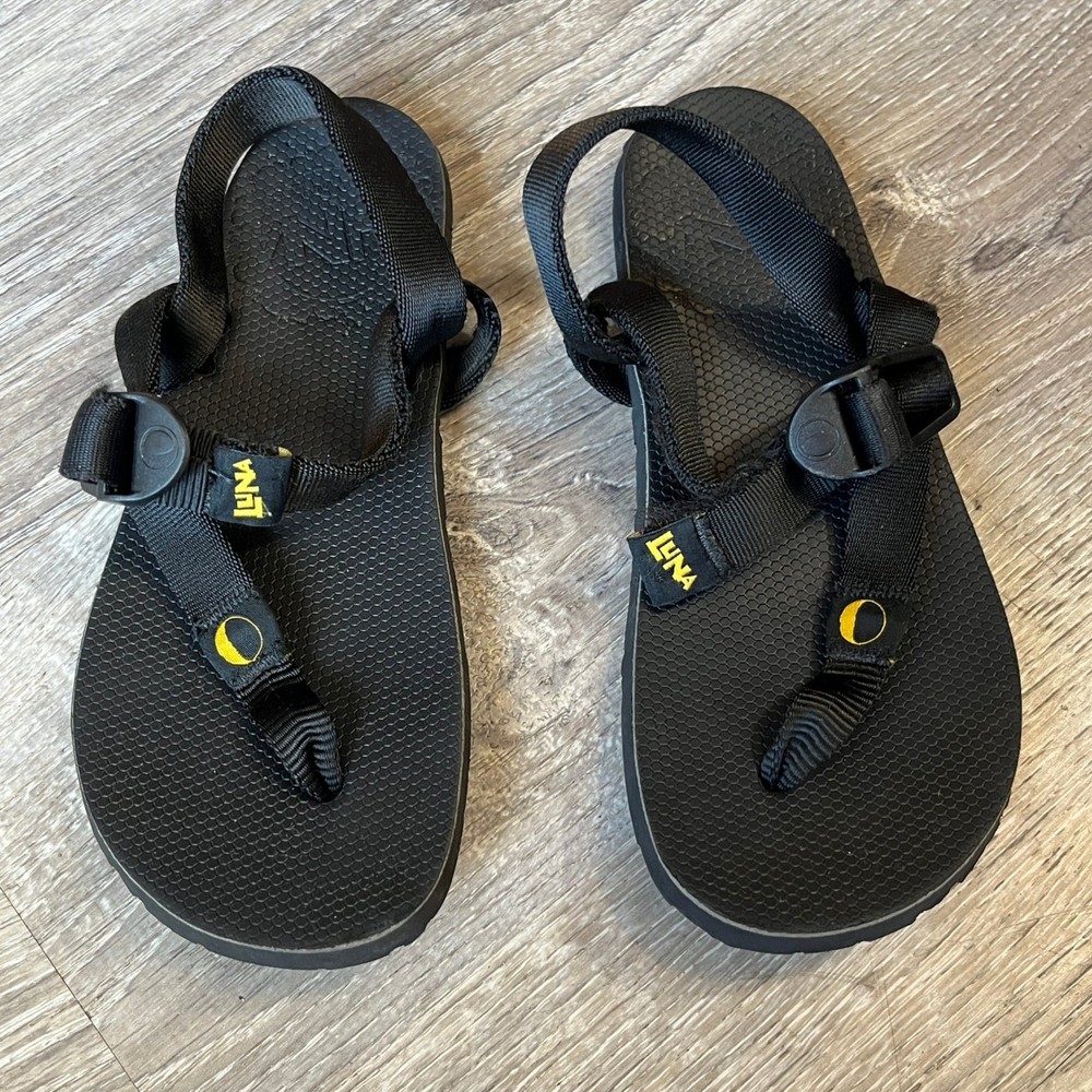 Luna Sandals Mono Kids Black Minimalist Sport Sandals Vibram Sole Made in USA 13