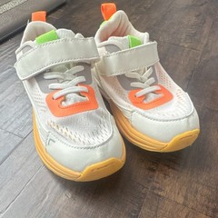 ZARA Kids Mesh Hook & Loop Sneakers EU 28 White Colorblock Orange Green