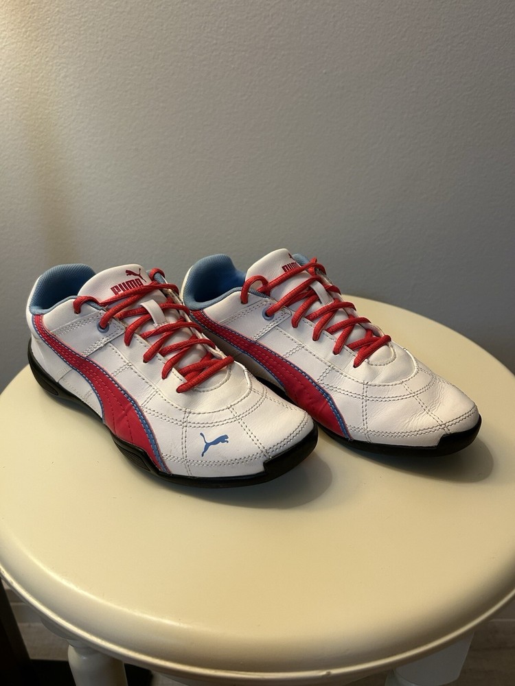 PUMA Sneakers – White with Red & Blue Accents – Size US 3.5 / EUR 35