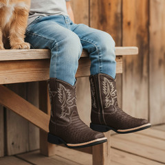 The Western Shops Kids Python Print Leather Square Toe Side Zipper Western Boots