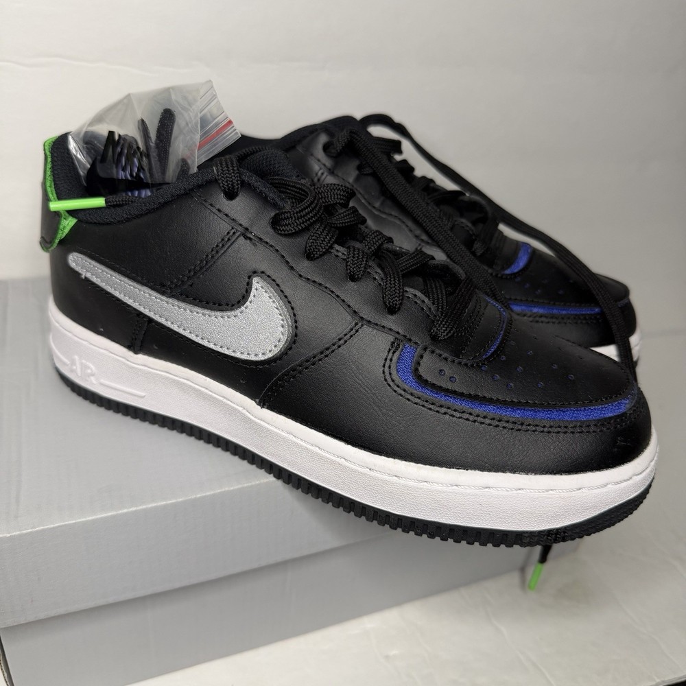 NIKE AIR FORCE 1/1 Black Metallic Silver DH7341 001 (GS) Youth size 6Y