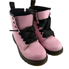 Dr. Martens Delaney Boots Kids Size 11 UK 10 US Pink Patent Ribbon Lace Zip