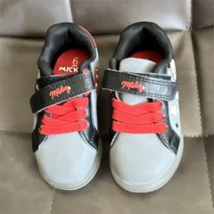 Mickey Mouse Kids Sneakers Gray Black Red Size 6 Hook & Loop Strap Logo