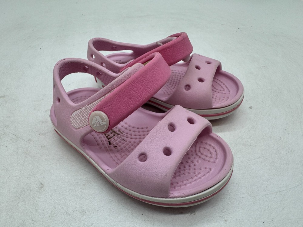 Crocs Crocband Sandals Kids Ballerina Pink Hook & Loop Open Toe Casual – C4