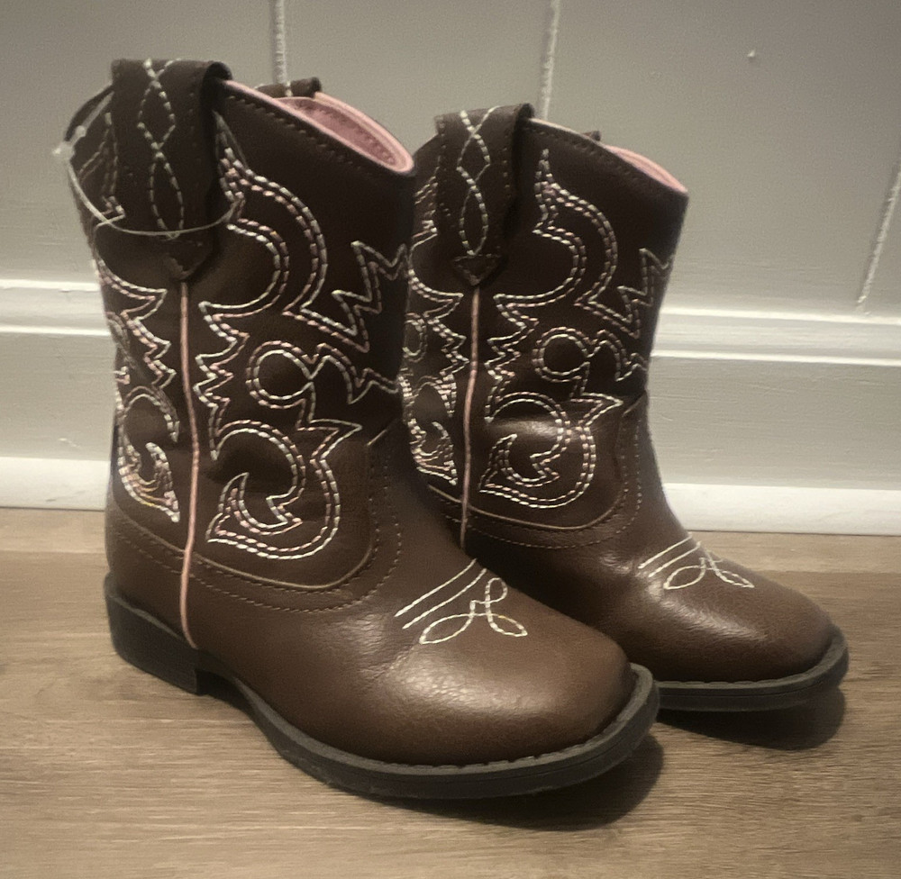 Wonder Nation girls Western Cowgirls Boots Brown Size 8 Pull-On Non-Marking