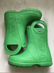 Crocs Kids Rain Boots W/ Handles Size J 1 Green Junior