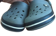Crocs Iconic Comfort Slip On Back Strap Gray Blue White Sandal Kids Size C 8