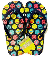 Kids Casual Flat Flip Flops Size L 2/3 Blue Emojis