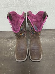 Ariat Quickdraw VentTek Brown Leather Square Toe Cowboy Boots Girls Boys Sz 12