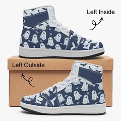 Kids Cute Ghosts & Bats High Tops Navy & Blue Sneakers Spooky Christmas Shoes