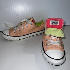 CONVERSE All Star Junior Youth Sz 3 Peach w Neon Green Pink Double Tongue
