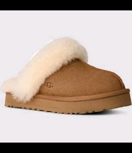 UGG Size 5 Disquette 1171199K Slipper Kids Chestnut Suede Sheepskin Platform