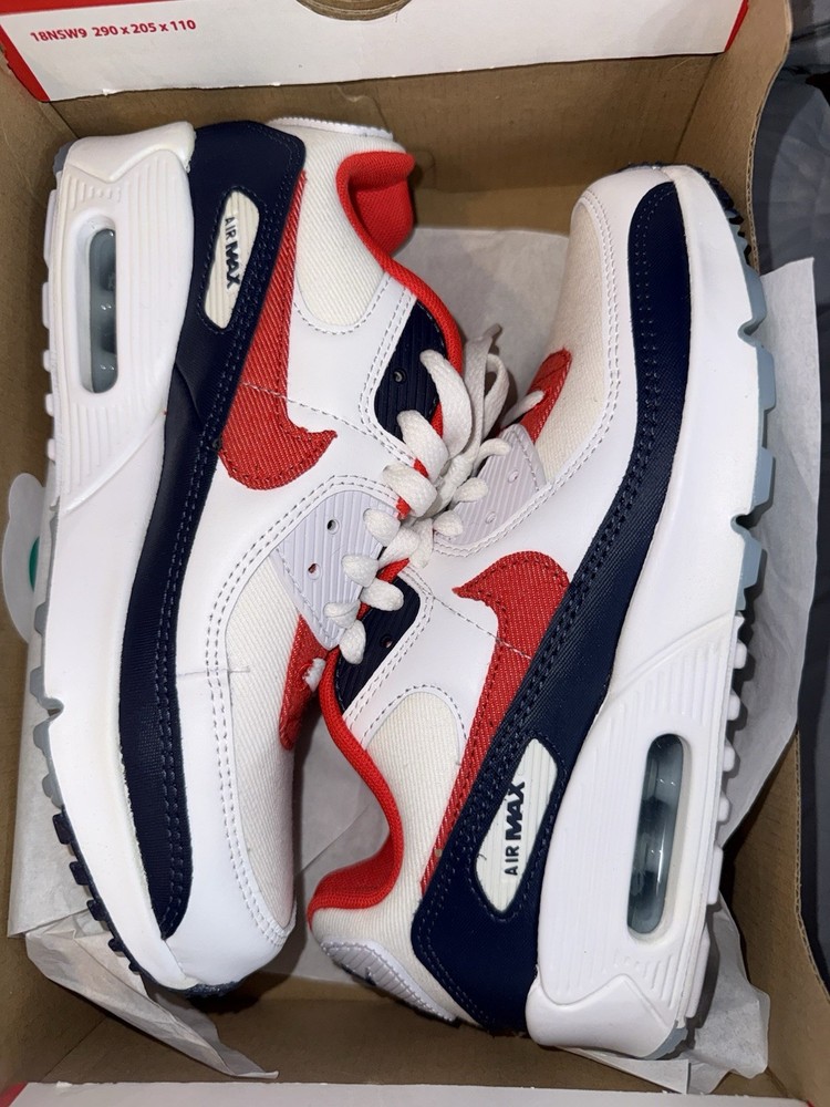 Nike Air Max 90 (GS) White/Red/Blue Colorblock Sneakers 5.5Y (EU 38) DJ5177-100