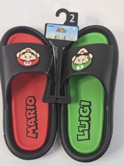 Nintendo Super Mario Luigi Slide Sandals Ground Up Black Kids Size 2 NEW W/ TAGS