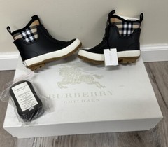 BURBERRY FLINTON BLACK RUBBER BEIGE SOCK ANKLE RAIN BOOTS KIDS Size EU 27 /US 10