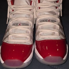 Jordan Air Jordan 11 Retro White Red 7Y Patent Leather Mesh High Top Sneakers