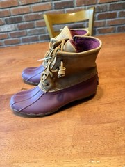 Sperry Top-sider Waterproof Rubber Boots & Bonus Tall Boots Burgundy Beige Sz. 5