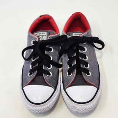 Converse All Star Junior Gray Red White Sneakers Size 12 Low Top Black Laces