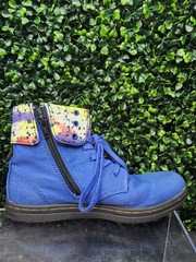 DR MARTENS BLUE CANVAS Clover Fold Down BOOTS US 3 YOUTH AIR WALK