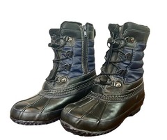 Lands End Winter Duck Boots Youth Size 3 Rubber Navy with zip side