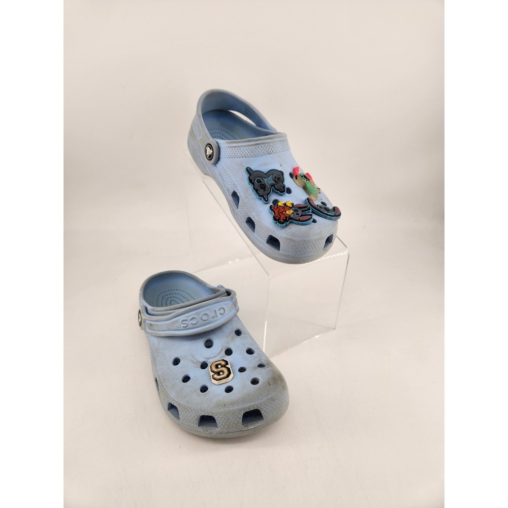 Crocs Classic Clog Kids Size J3 Light Blue Lilo & Stitch Jibbitz 206991