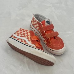 Vans Sk8-Mid V Checkerboard Reissue Sneakers Youth Size 2 Orange Mid Top Shoes