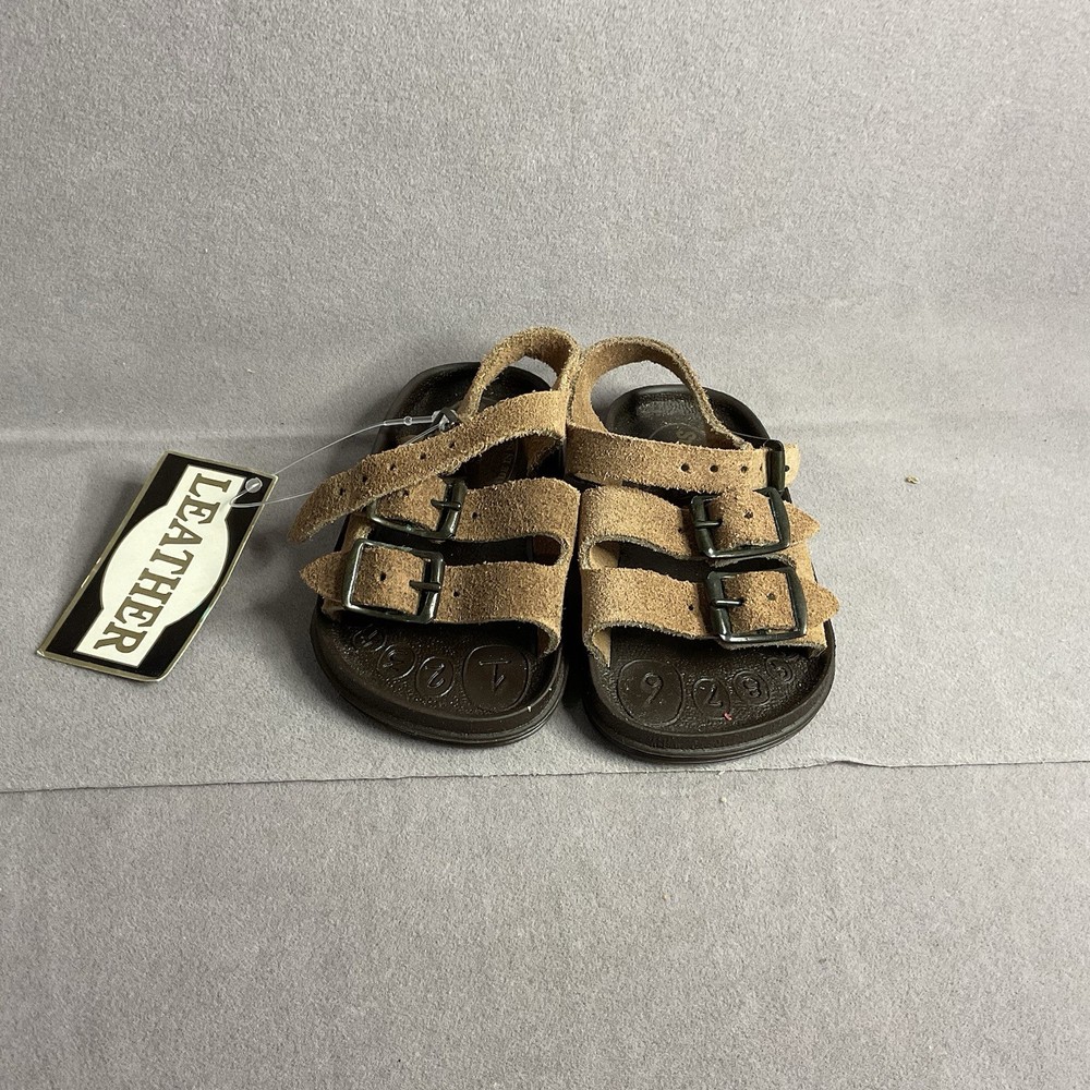 Small Car Brown Leather Strappy Sandals for Unisex Kids Buckle Size 2
