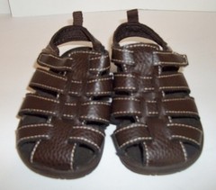 Brown Leather Sandals Hook And Loop Closure Toddler Boy Girl Unisex -size 6