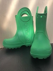 Crocs Handle It Classic Green Rubber Rain Boots 12803 Youth Size J 2 Juniors