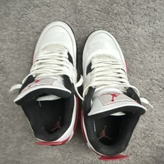 Jordan Air Jordan 4 Mid-Top Leather Basketball Sneakers White/Red/Black 9