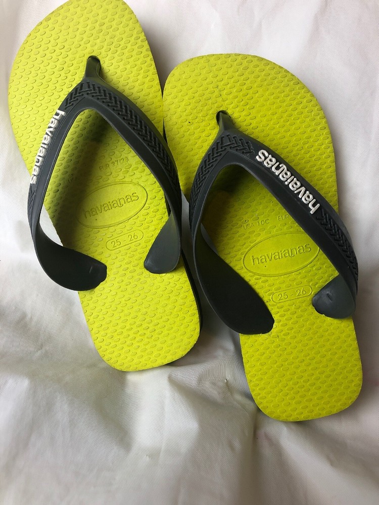 Youth Havaianas Flip Flops – Gray Lime Green Kids Size 25-26D (US 9 Kids) EUC