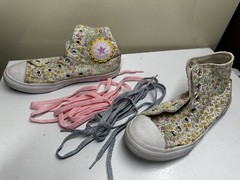 Converse Chuck Taylor Hi-Top Floral Junior Size 3 Shoes White Pink Yellow Laces