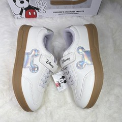 Disney Mickey Mouse Unisex Kids White Sneaker US size 1 Hook & Loop Faux Leather