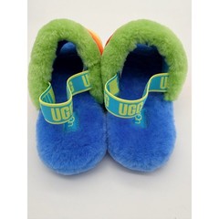 UGG Fluff Yeah Kids Rainbow Stripe Blue Faux Fur Slingback Summer Slides Size 6