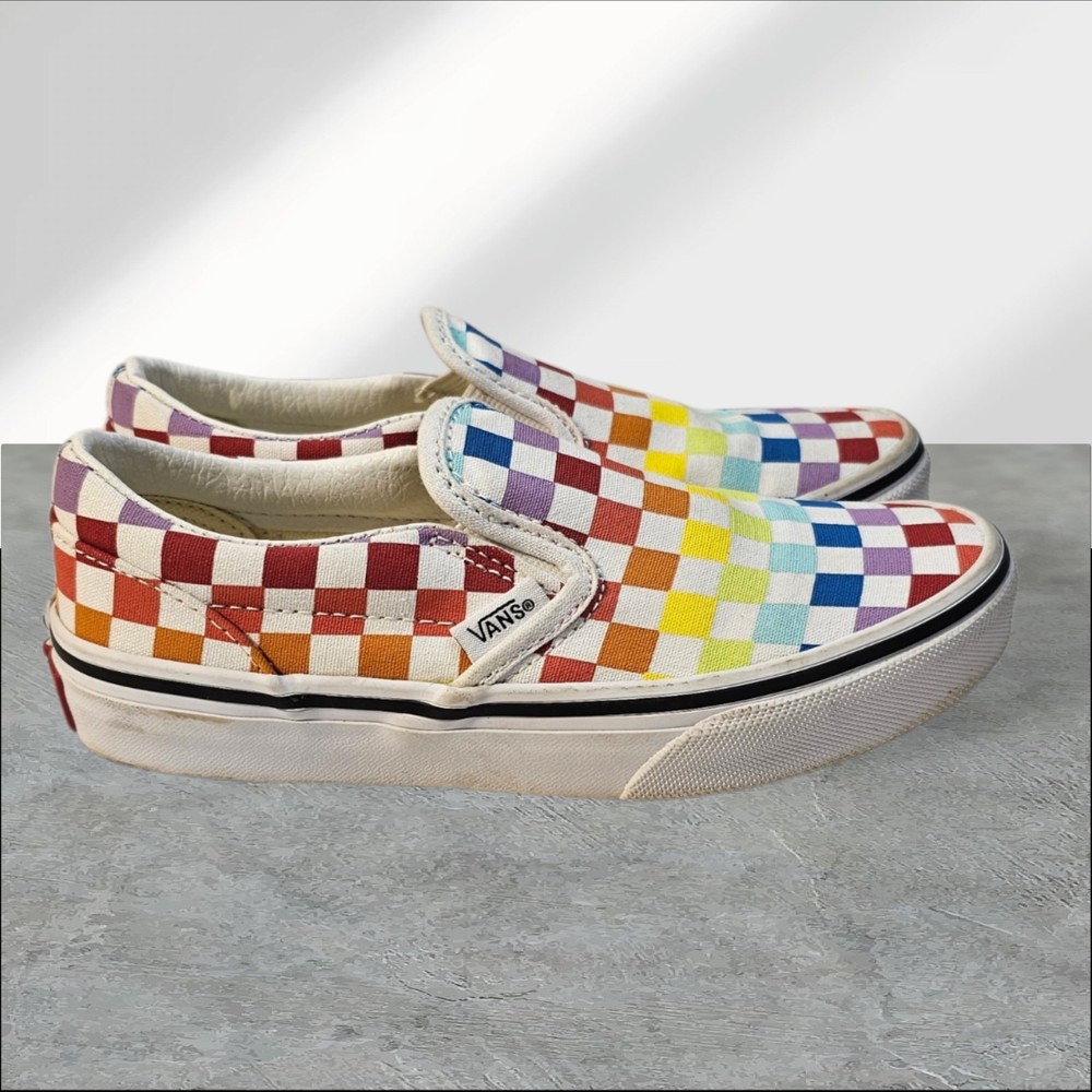 Vans Classic Slip-On Rainbow Checkerboard Skate Shoes US Kids 13.5 Multicolor