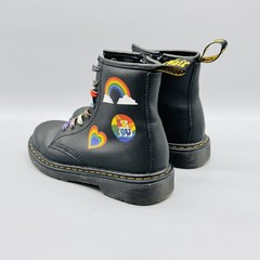 Dr. Martens Boots Youth 2 Black Rainbow Love Pride Stickers Lace Up 1460