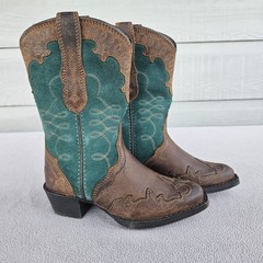 Ariat Zealous Western Pointed Toe Brown Green Leather Boot Toddler SZ 8